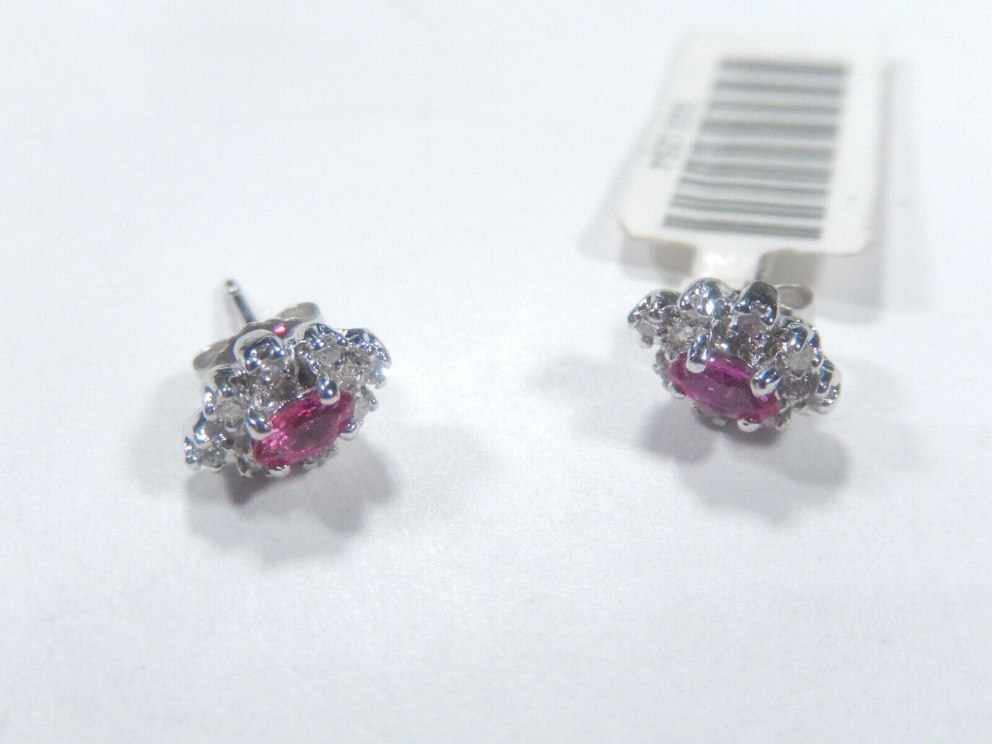 14k Solid White Gold Natural Ruby 16 Diamond Halo  Ear Studs