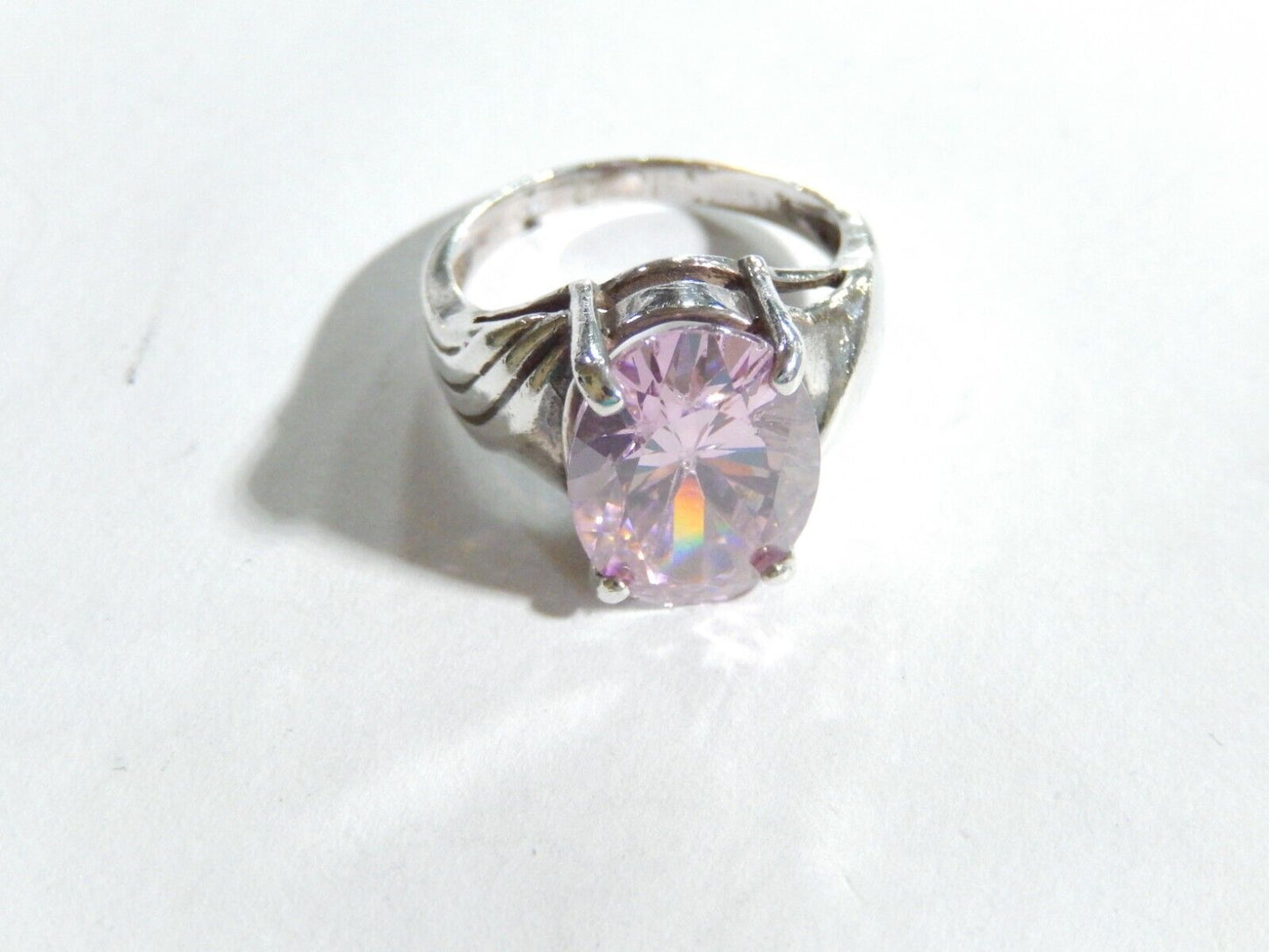 *VINTAGE* 925 STERLING SILVER OVAL CUT 7.0 CT PINK CZ SOLITAIRE RING SIZE 6.75