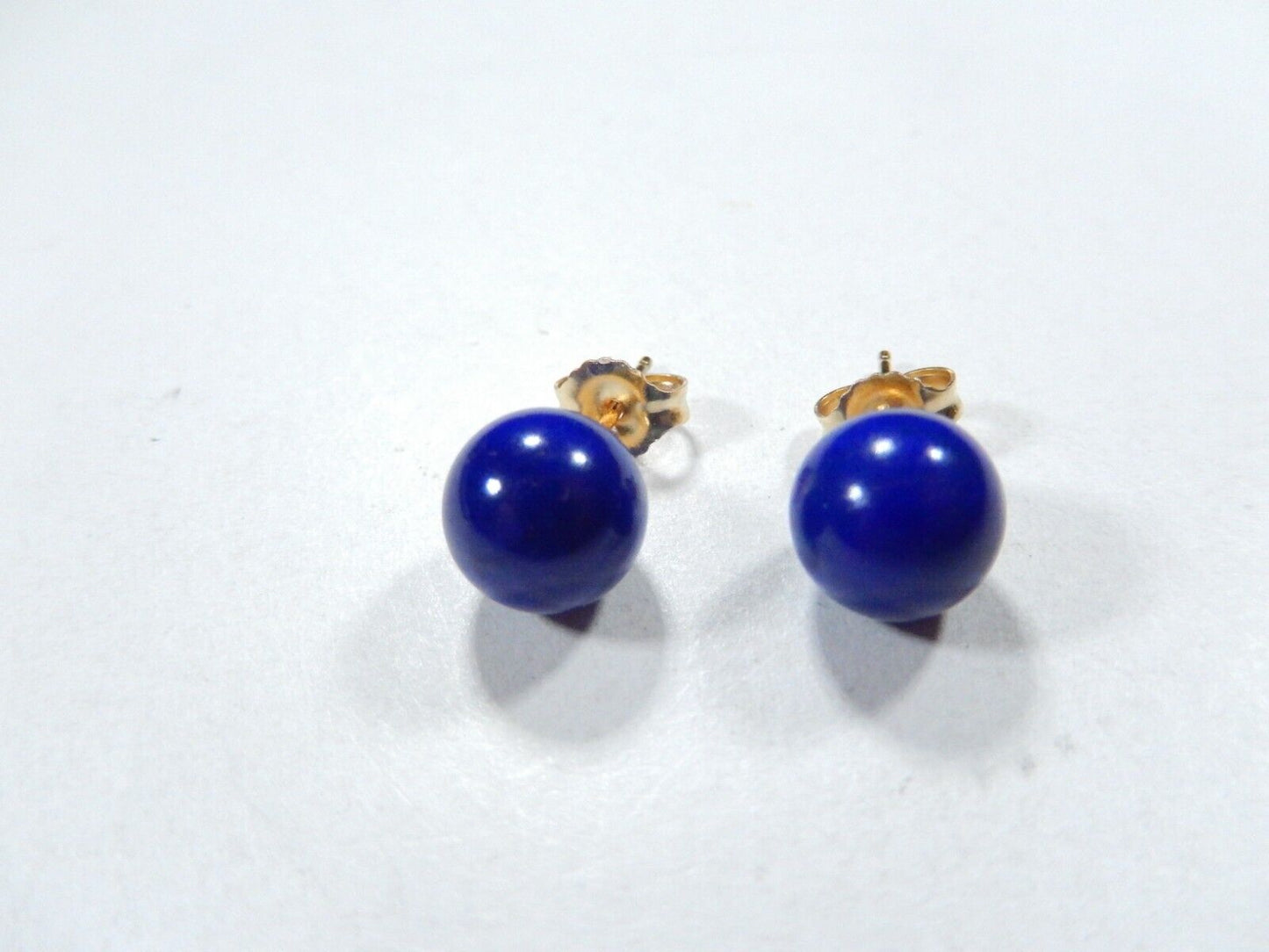 *VINTAGE*  14K Yellow Gold Navy Blue Lapis 8mm Round Ball Stud Earrings