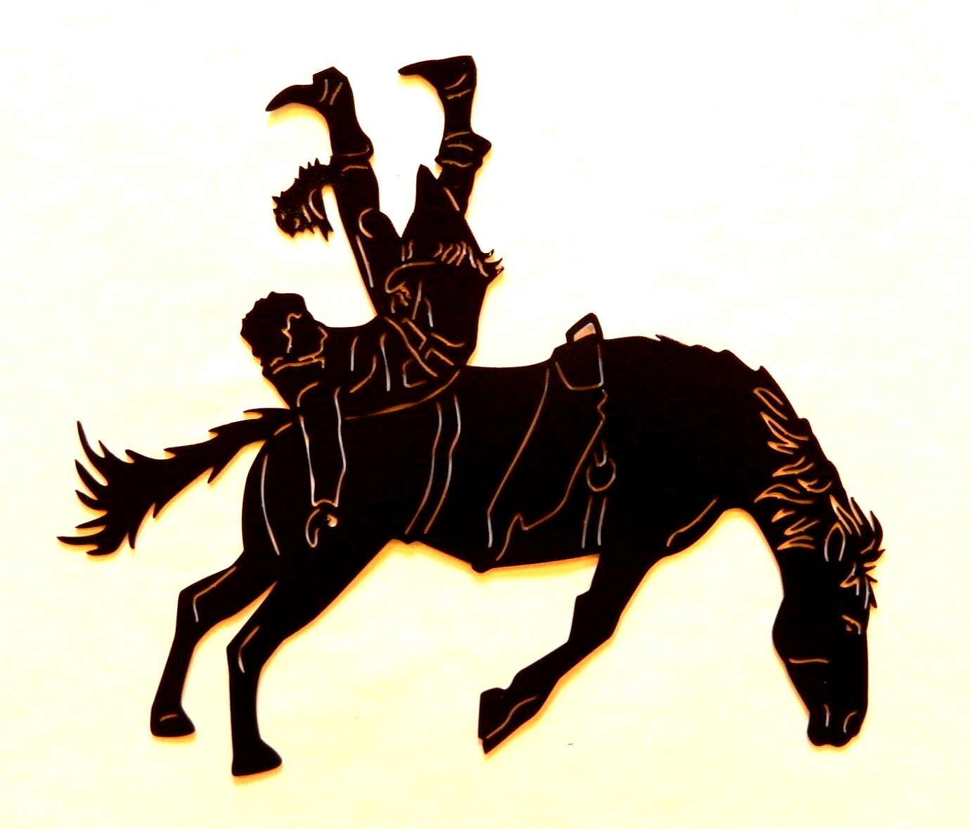 ~NEW~ LARGE 14ga.  "Cowboy on Bucking Horse" Black Metal Wall Art 15" x 12.5"