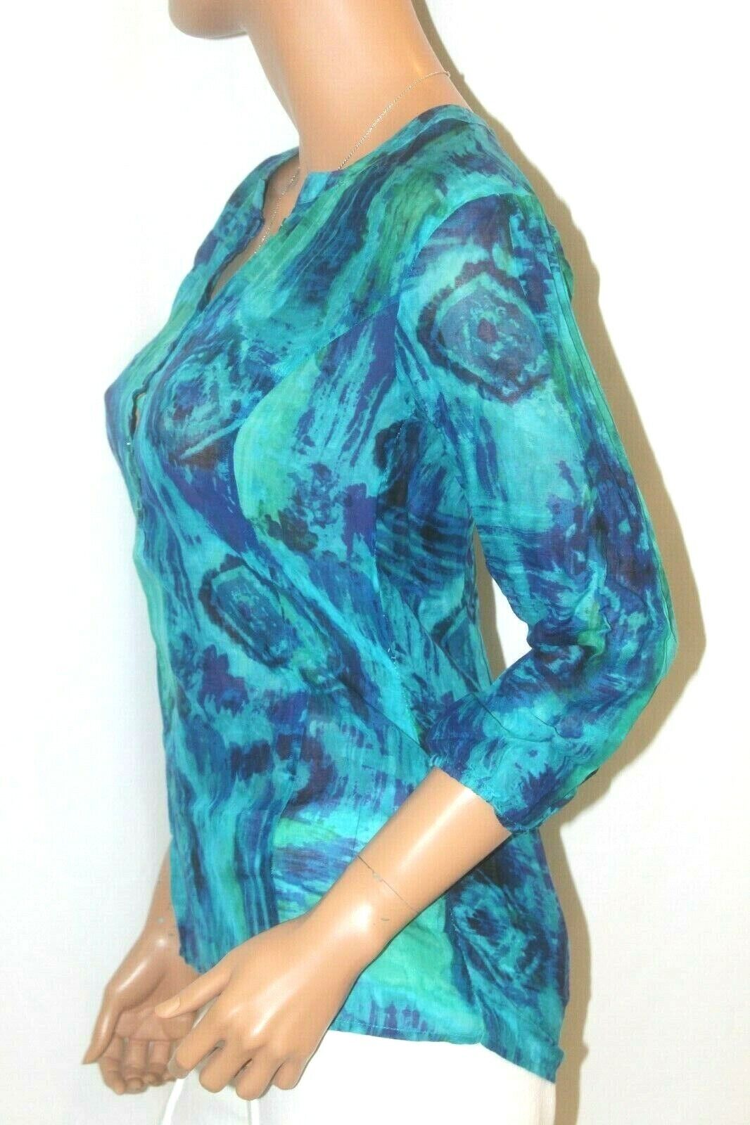 CHICO's Green/Blue  Pullover Top w/ Adjustable Elastic Sleeves Size 0  VERY CUTE