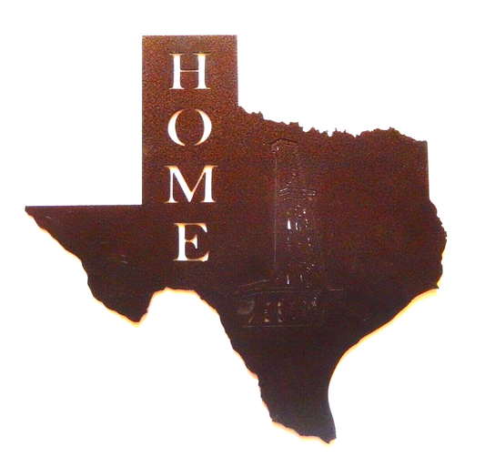 ~NEW~ 14 ga. " TEXAS HOME & OIL DERRICK" Copper Brown Metal Wall Art - 12" x 12"