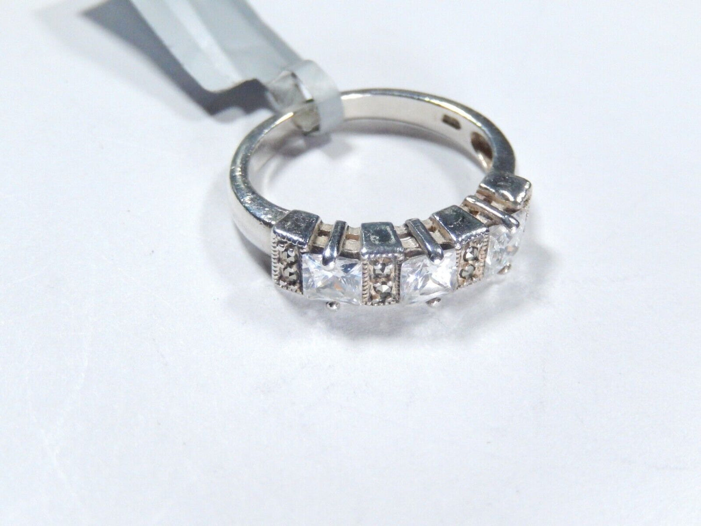 STERLING SILVER 1.25 CT PRINCESS CUT CZ ARTISIAN BEAD BAND 3 STONE RING Sz 6.5