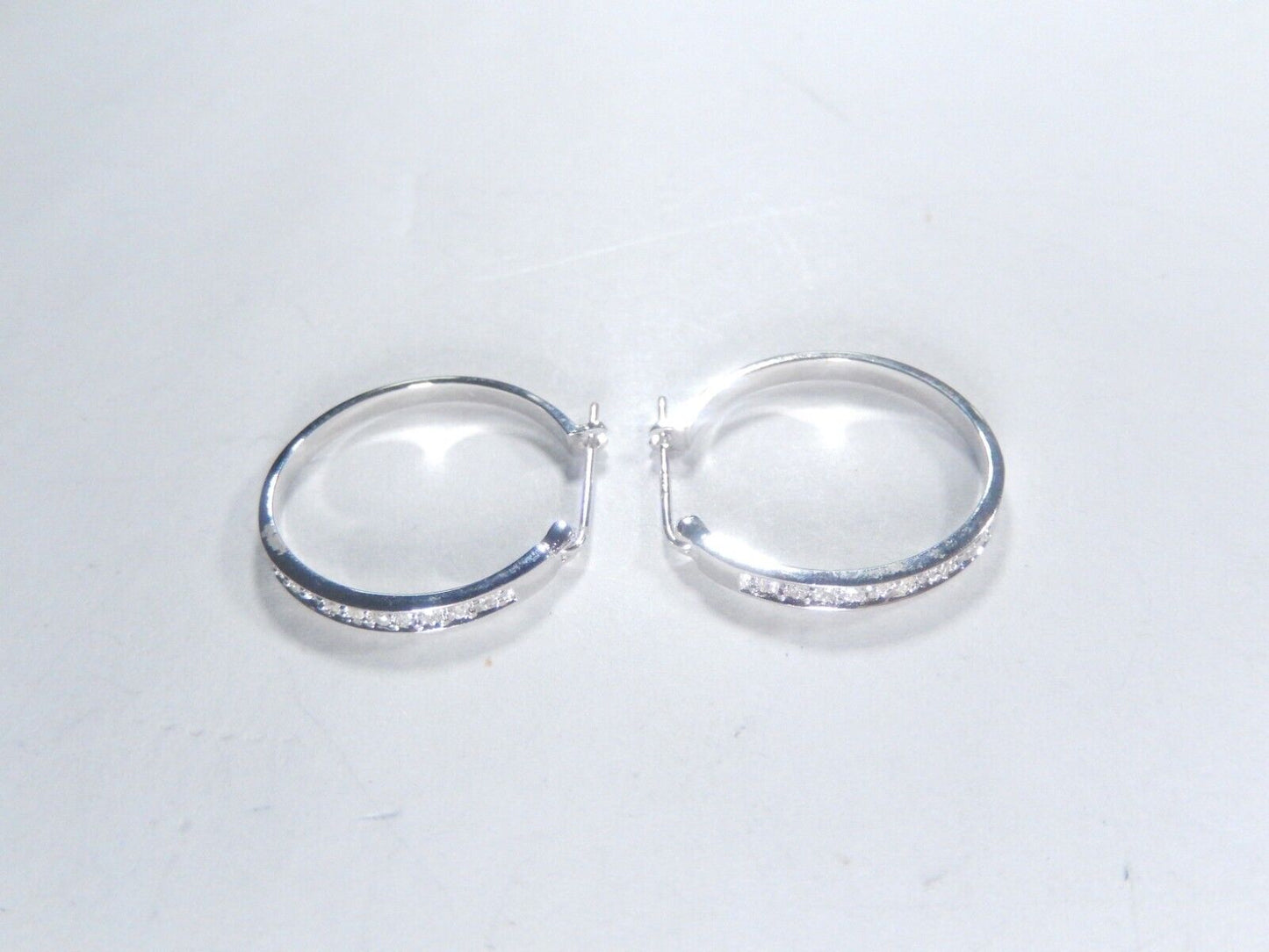 10K White Gold 1/5CT  Natural White Diamond 21 mm Hoop Earrings