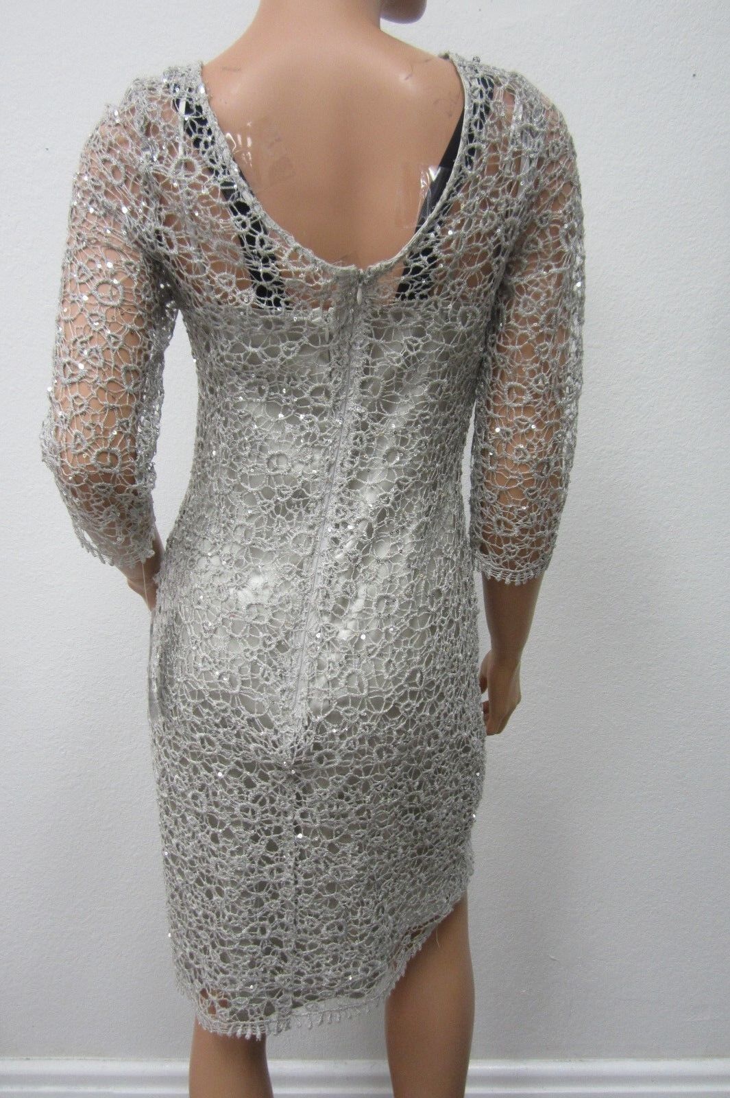 NWT CACHET Beautiful Lace Emboidered 3/4 Sleeve Dress with Silver Sequins Size 6