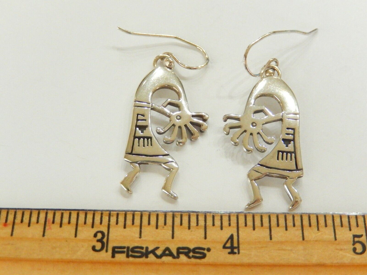 Native American  Sterling Silver Dancing Kokopelli  Earrings