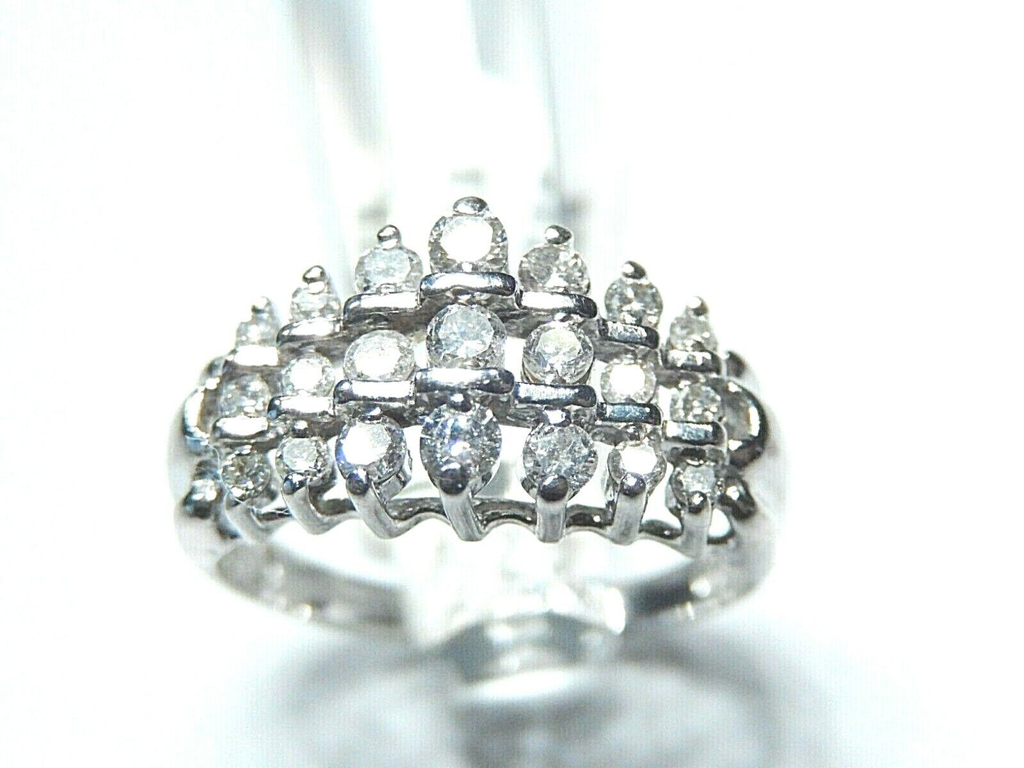 *NWT* 14K White Gold .50CT VS Natural 21 Diamond Pyramid Tiara Ring  Size 7.75
