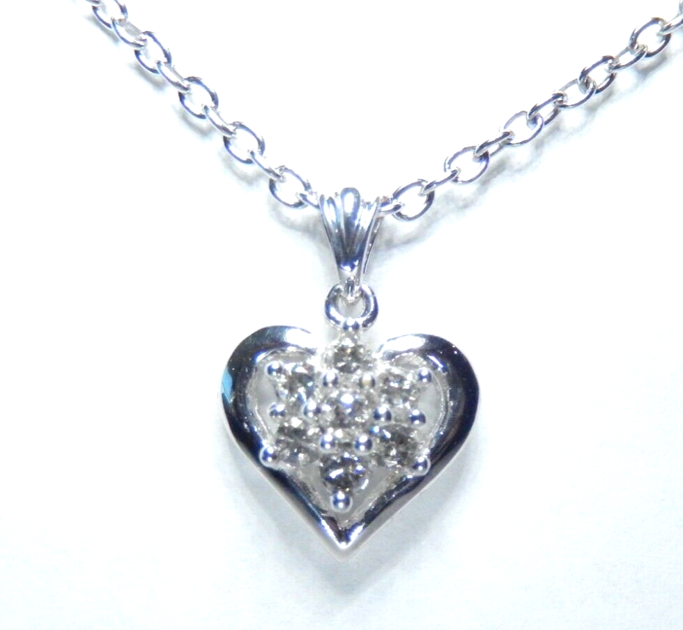 1/5 Ct Natural Diamond 10K White Gold Heart Pendant Necklace w/18" Chain