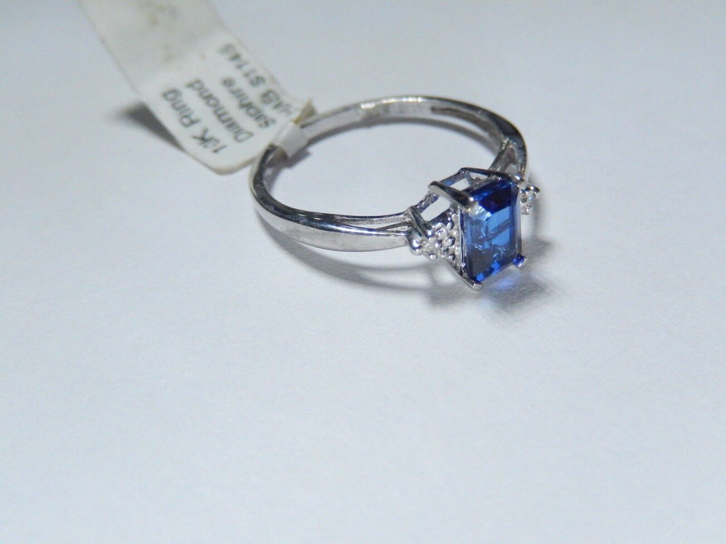 *NWT* 10k White Gold Lab Created  Sapphire And Diamond Ring Size 7.25