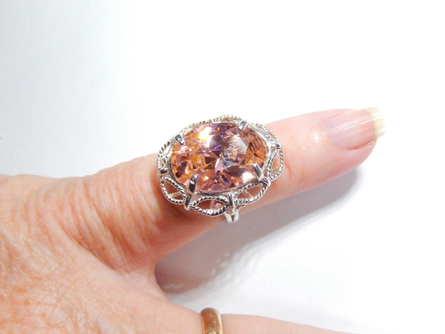 "HUGE-  .925 Sterling Silver 20.0 CT Statement Ring Pink CZ Cocktail Ring sz5.75