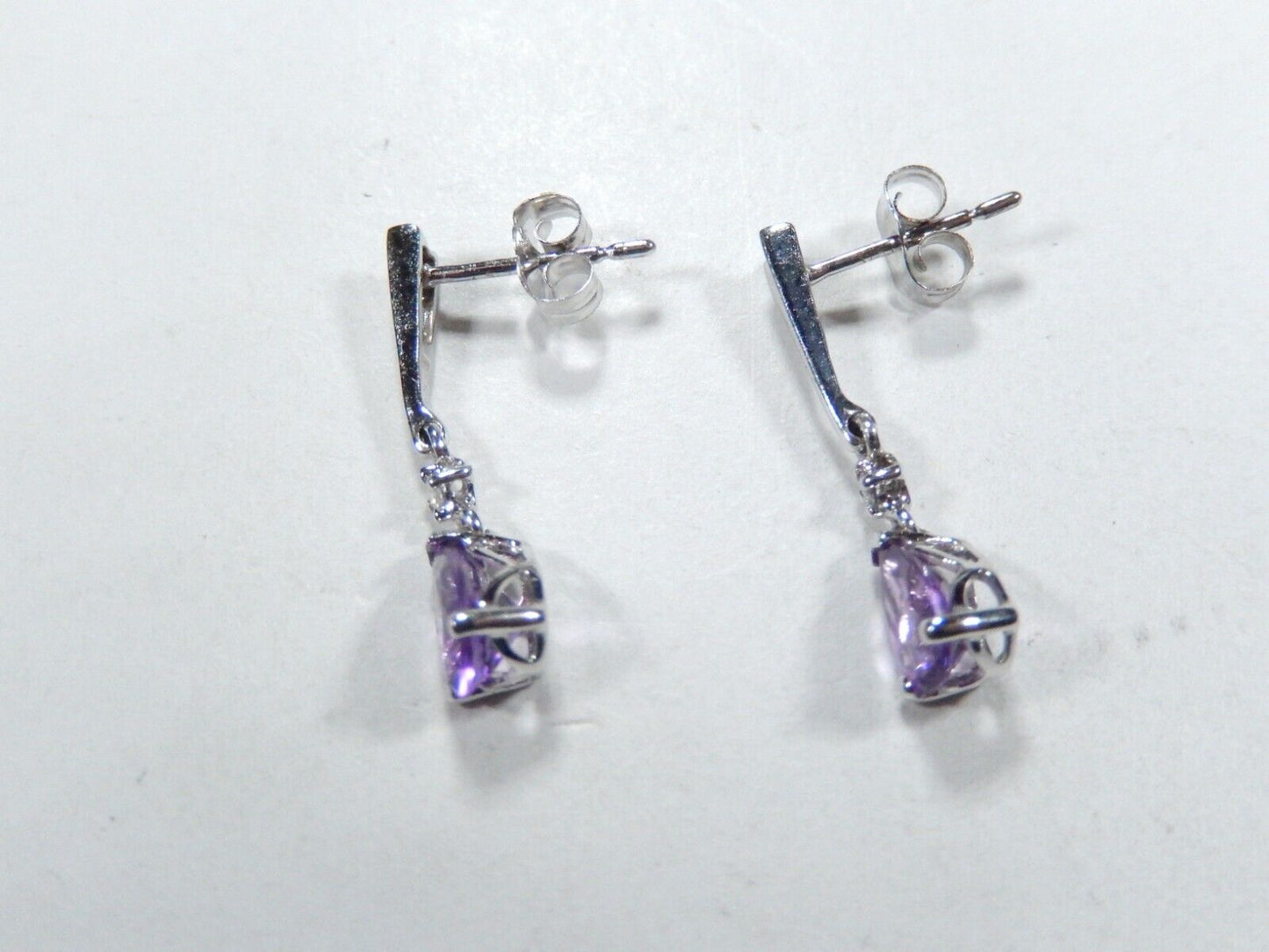 10k White Gold .75CT TW Diamond and Pear Shape Amethyst Dangle Earrings