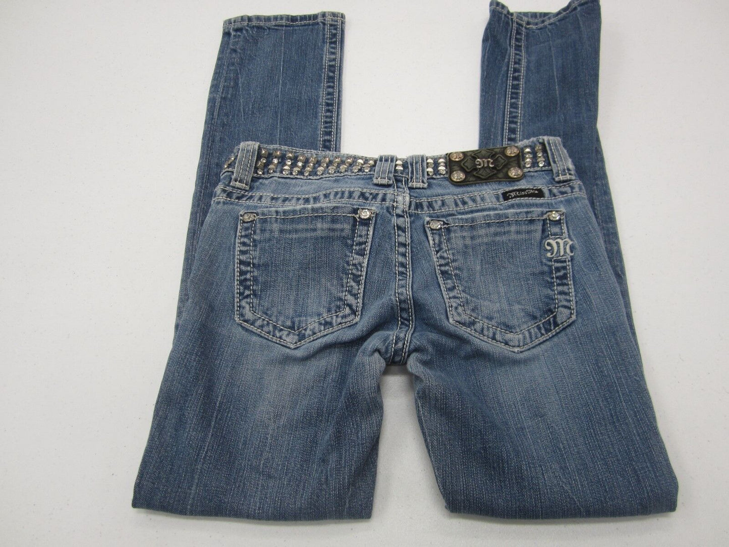 NICE Miss Me jeans JP5130STR  Straight Leg Studded Waistband Med Wash Sz 25 x 31