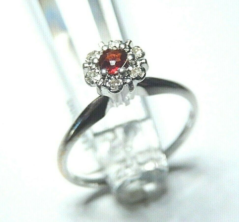 *NWT* 14k White Gold  Red Ruby And White Round Diamond Halo Ring Size 6.25