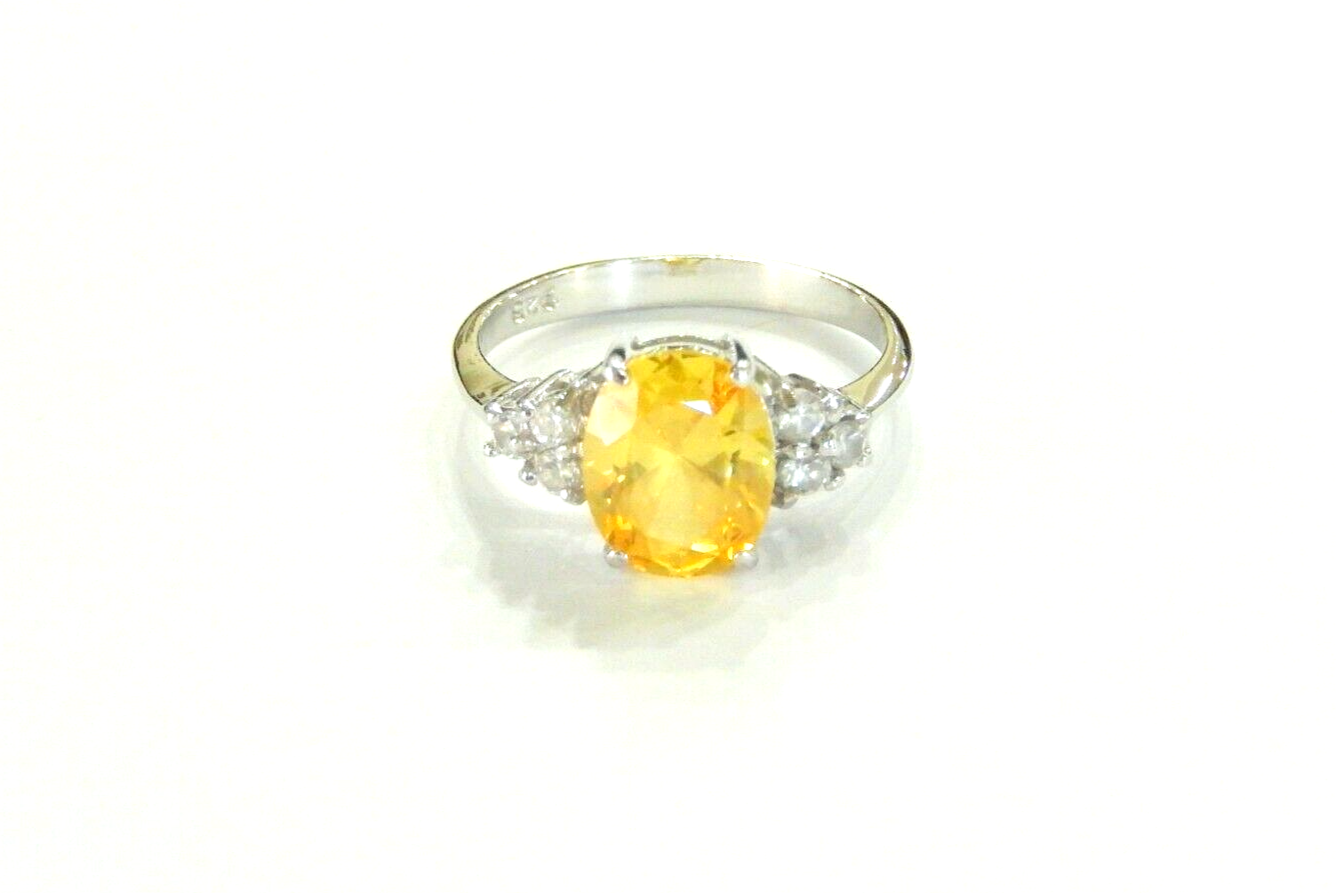 *VINTAGE*  Sterling Silver 3.50 CT Citrine & CZ Solitaire Ring Size 8.5