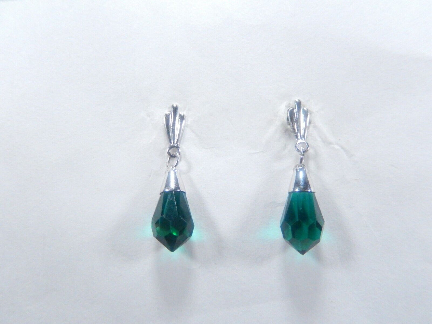 14K White Gold Lab-Created Emerald Briolette Drop/Dangle Earrings