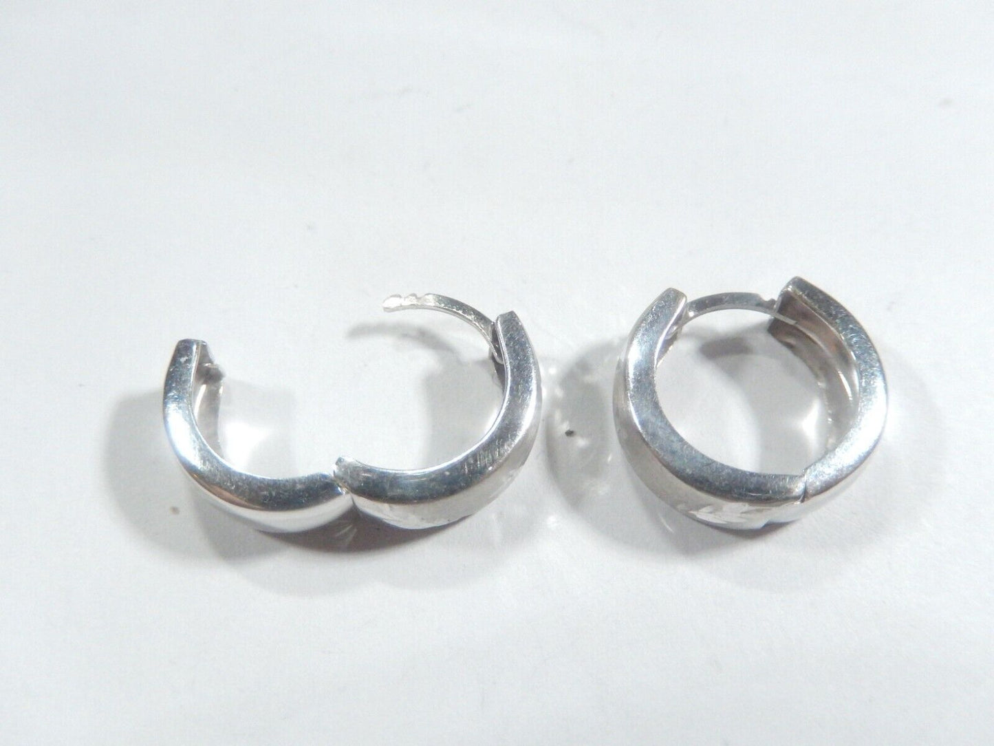 14K White Gold Huggie Earrings  6mm Wide Diamond Cut Hoops 16mm Round