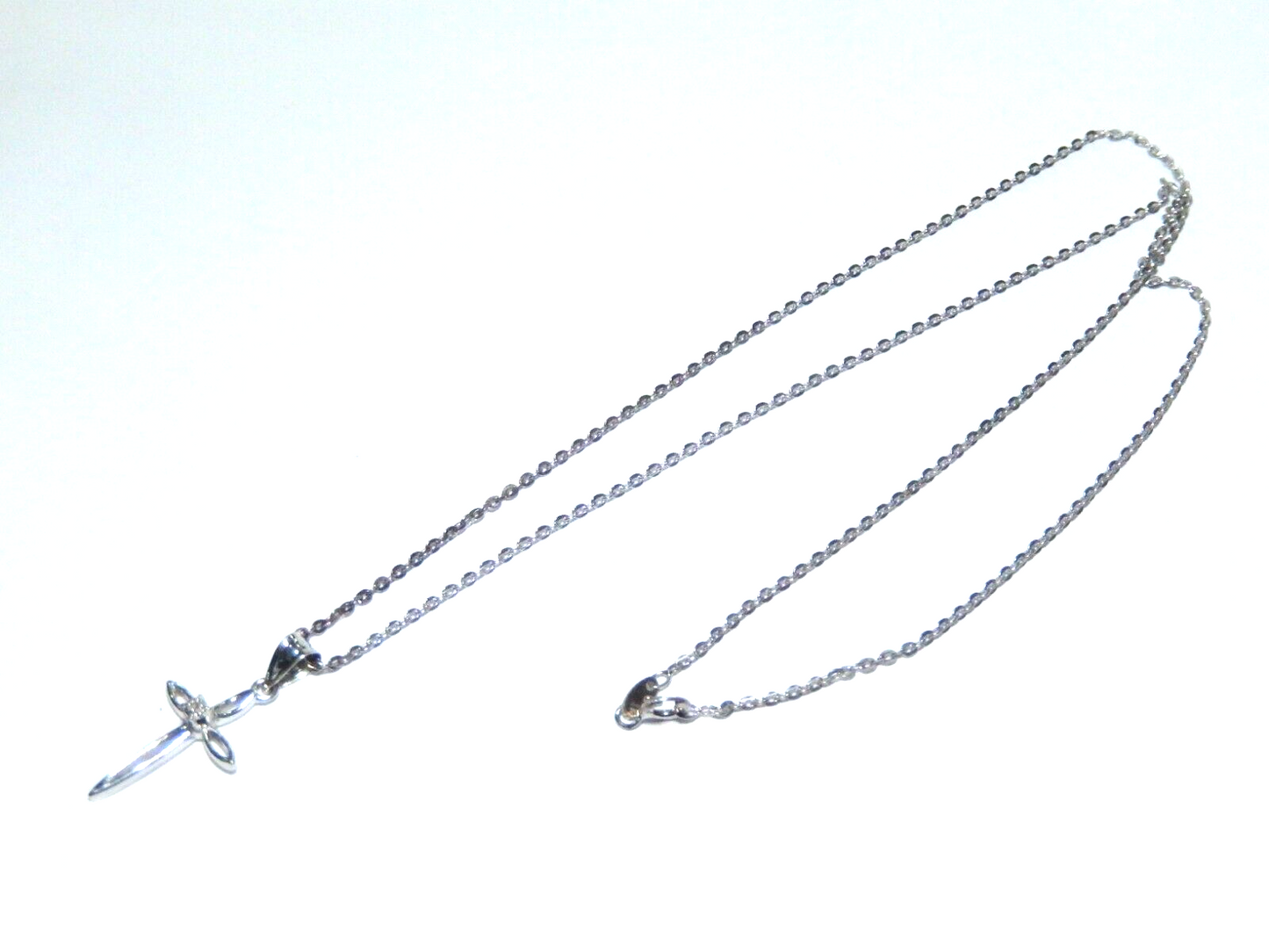 14K White Gold Diamond Cross Pendant with 18" Chain
