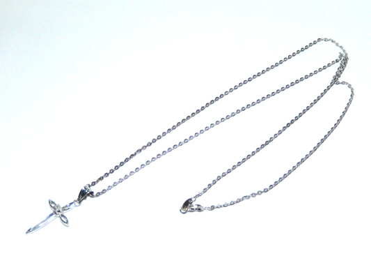 14K White Gold Diamond Cross Pendant with 18" Chain