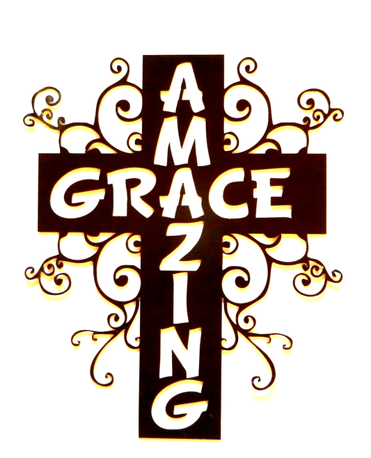 *NEW* 14ga. Amazing Grace Cross -18" x 13.5" Metal Wall Art Black Powder Coated