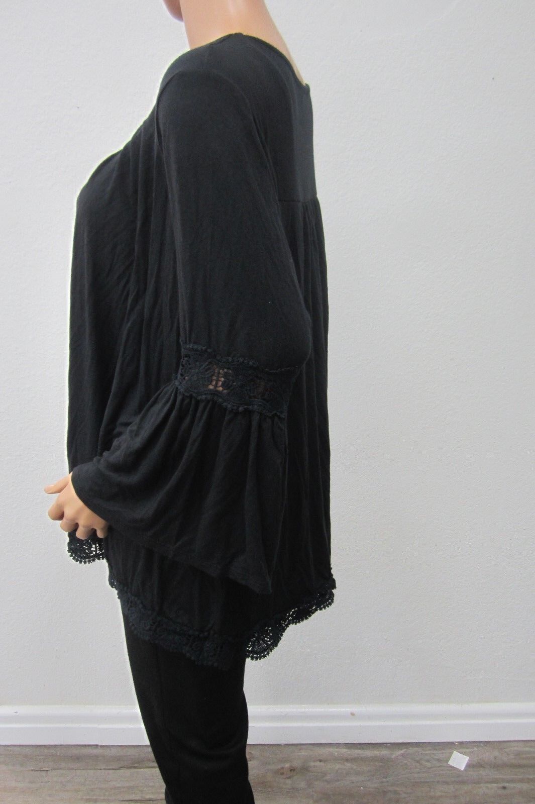 Hannah Plus Size 3X Black with Embroidered Trimmed Tunic Top