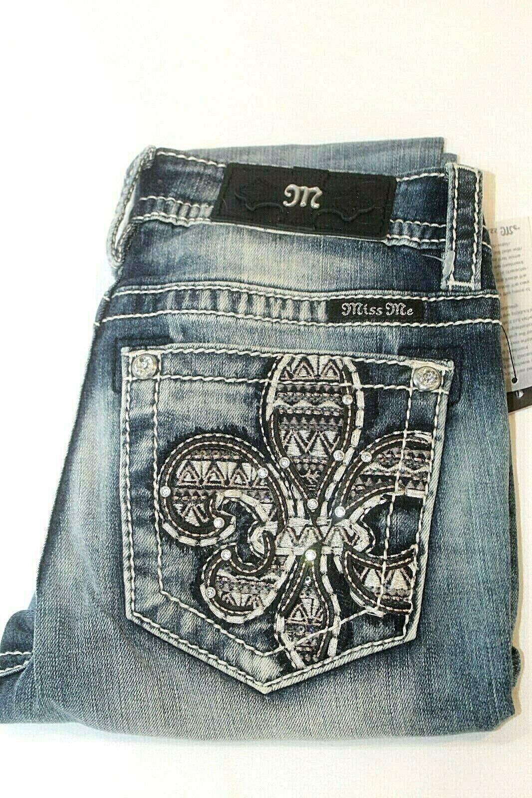 *NWT* MISS ME Hailey Stretch Skinny Denim Jeans Slim Embroidered Fleur De Lis