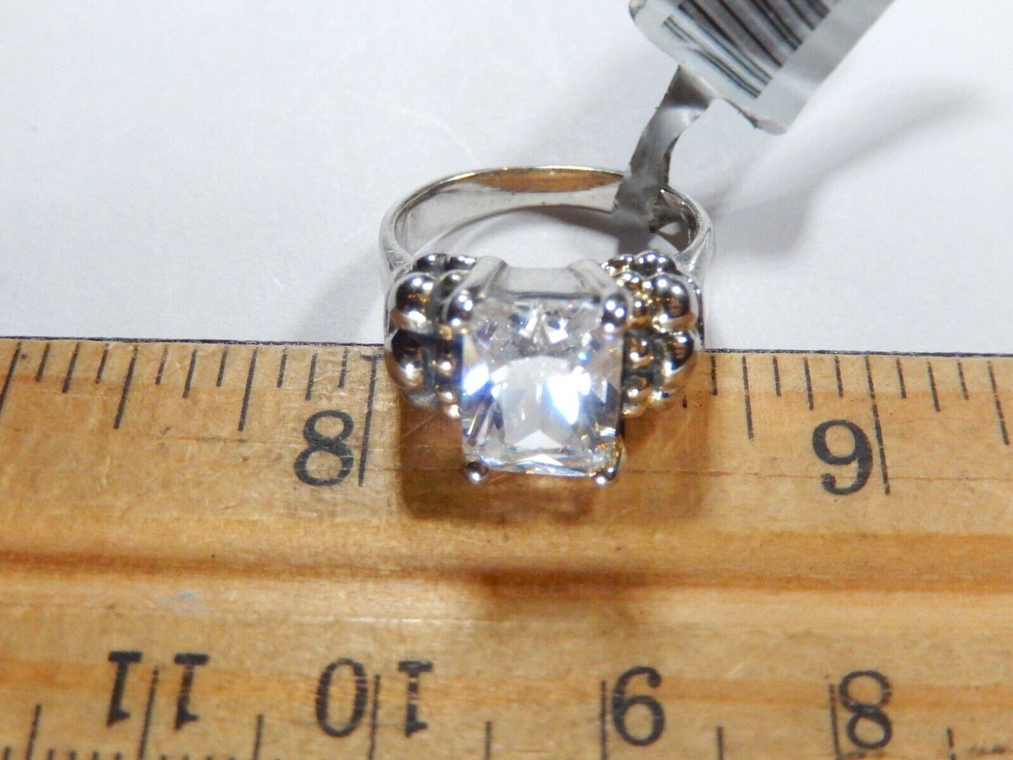 STERLING SILVER 2.50CT  EMERALD CUT CZ ARTISIAN BEAD BAND SOLITAIRE RING Sz 5