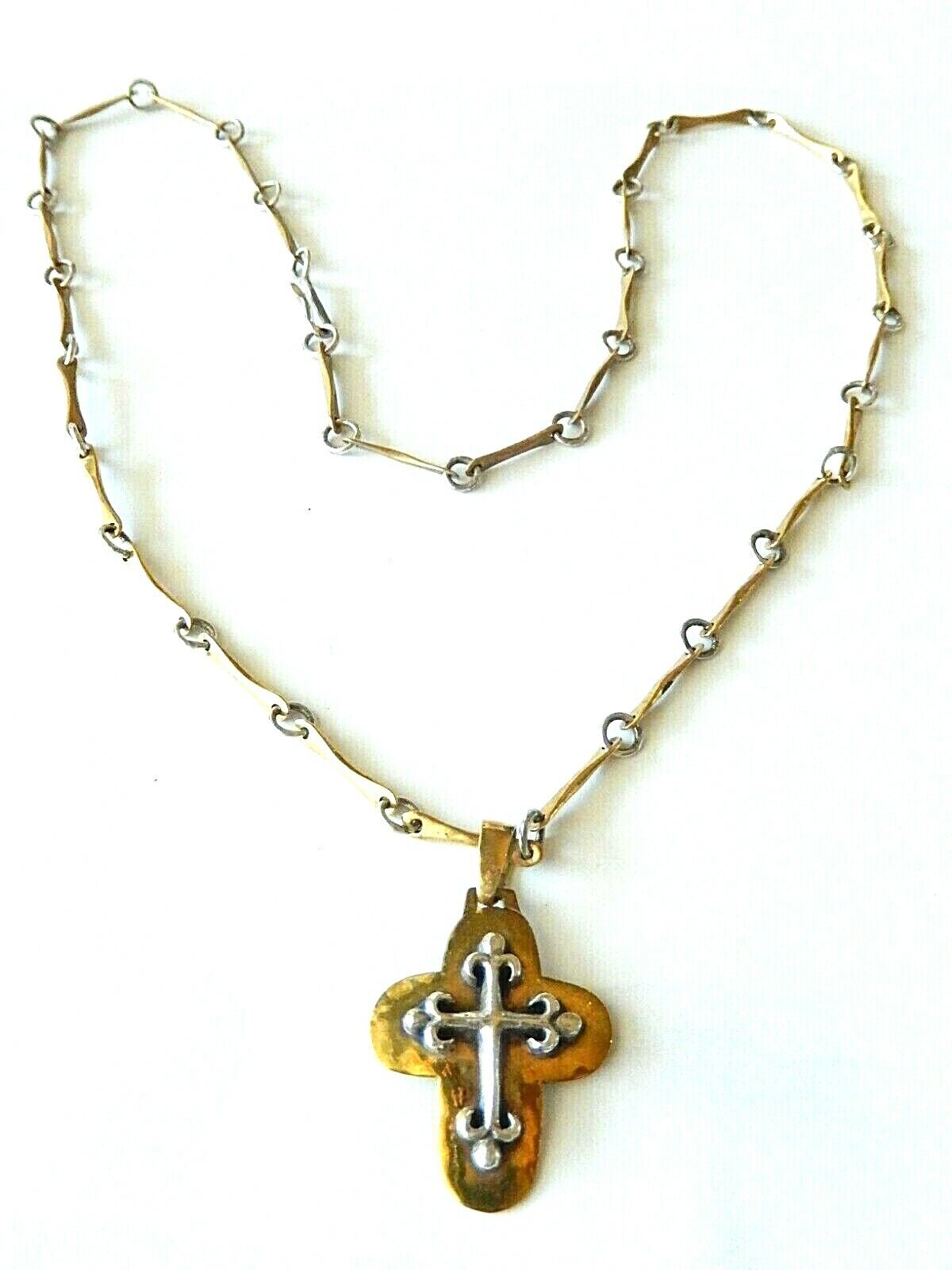 *RARE RETIRED*  Jeep Collins Sterling Silver &  Brass Cross Pendant w/26" Chain