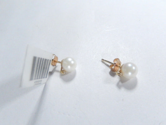 14K YELLOW GOLD 5.5mm PEARL AND DIAMOND STUD EARRINGS .02 CTW