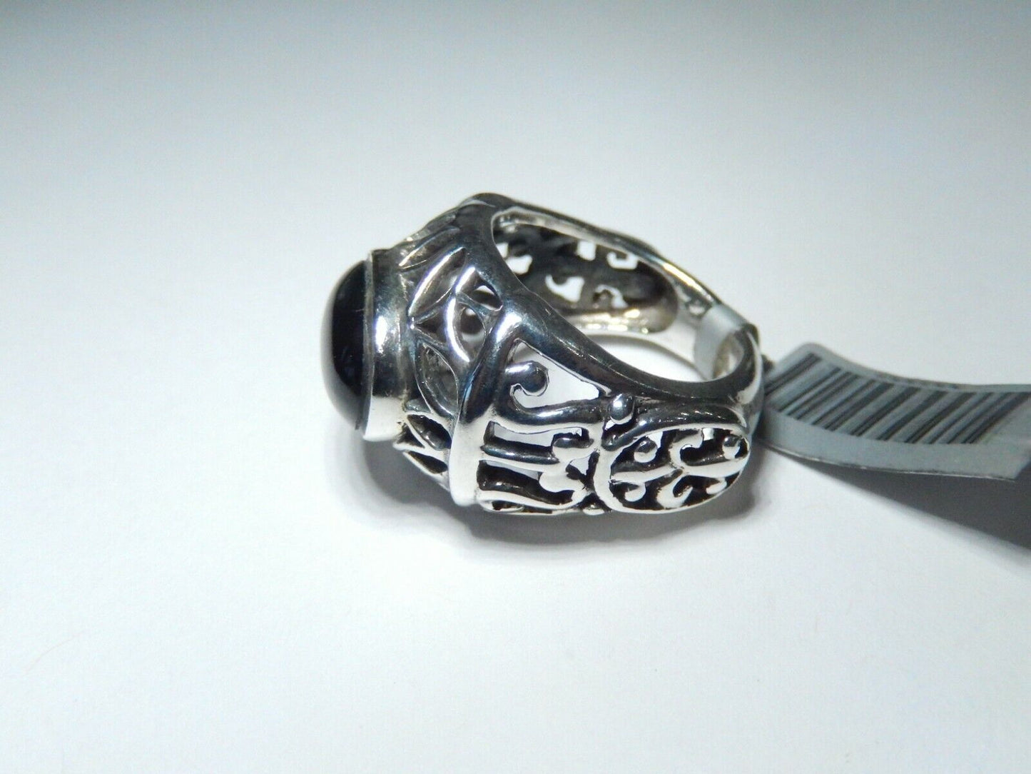 *VINTAGE*  THICK - Sterling Silver Black Onyx Filagree Scroll Dome Ring Size 6.5