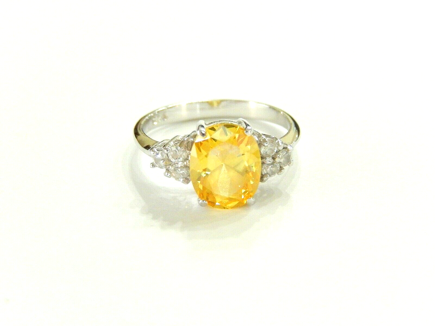*VINTAGE*  Sterling Silver 3.50 CT Citrine & CZ Solitaire Ring Size 8.5