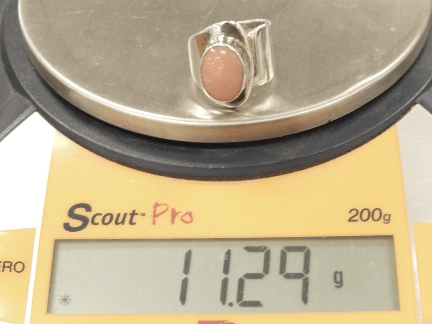 Vintage  HTI Artist Sterling Silver Oval Ring wth Pink Gemstone Adjustable Size