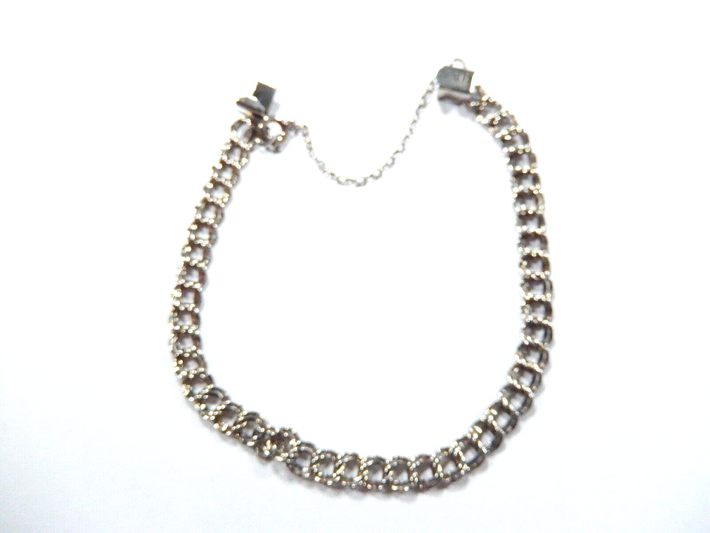 Elco Signed 925 Double Link Charm Bracelet Safety Chain Vintage Fits 6  3/4”