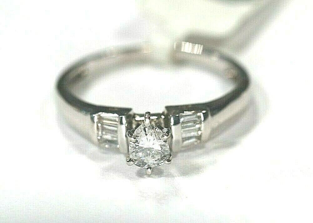 *NWT*  14K White Gold 1.00CT Pear & Baguette Natural Diamond Wedding Ring Sz 7.5