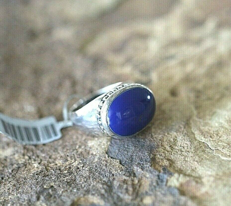 *VINTAGE*  Blue Lapis Lazuli Sterling Silver Solitaire Oval Ring Size 7.5