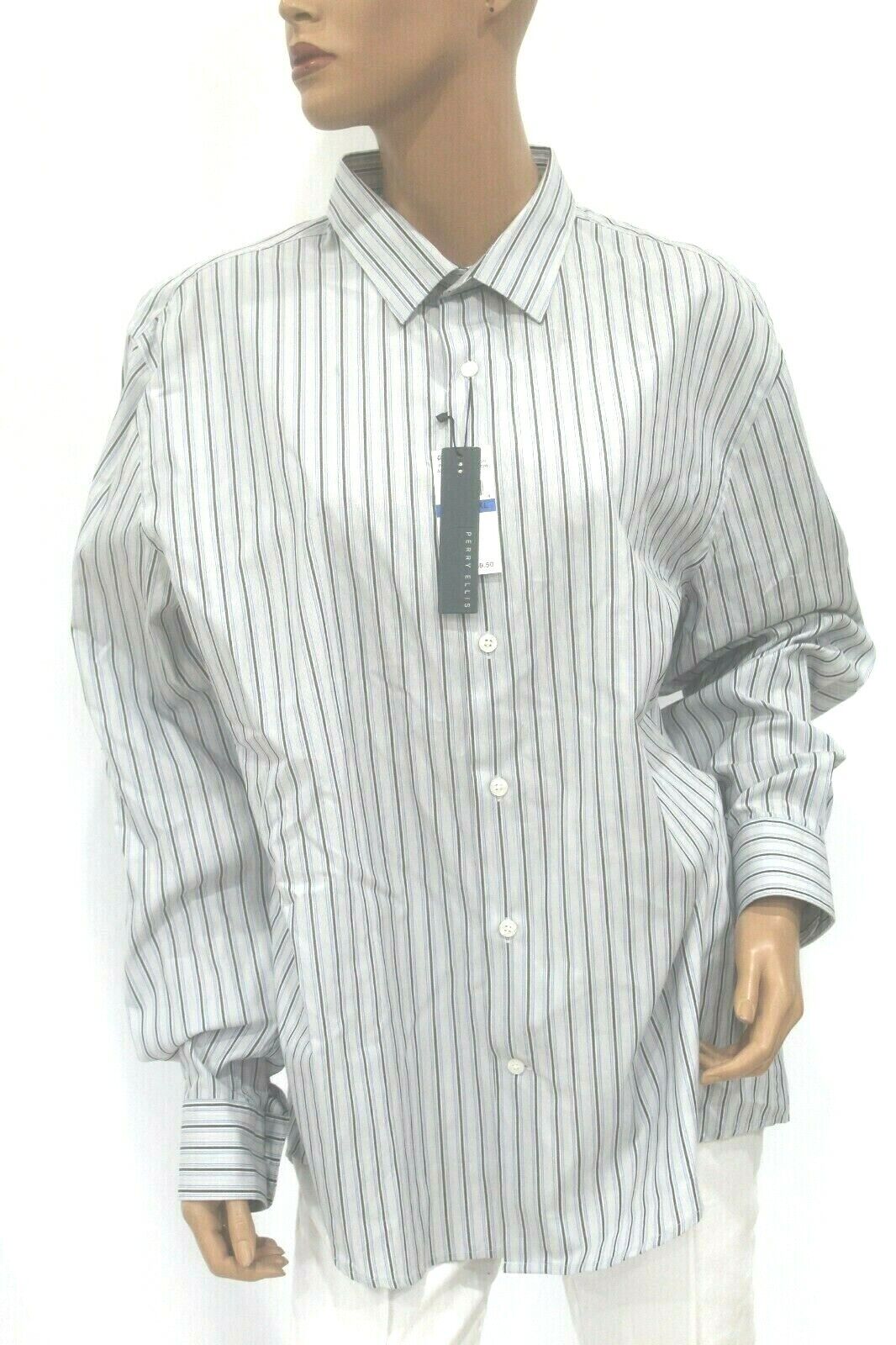 *NWT* Perry Ellis Cotton Men’s Blue Striped Button Down Long Sleeve Shirt Sz  XL