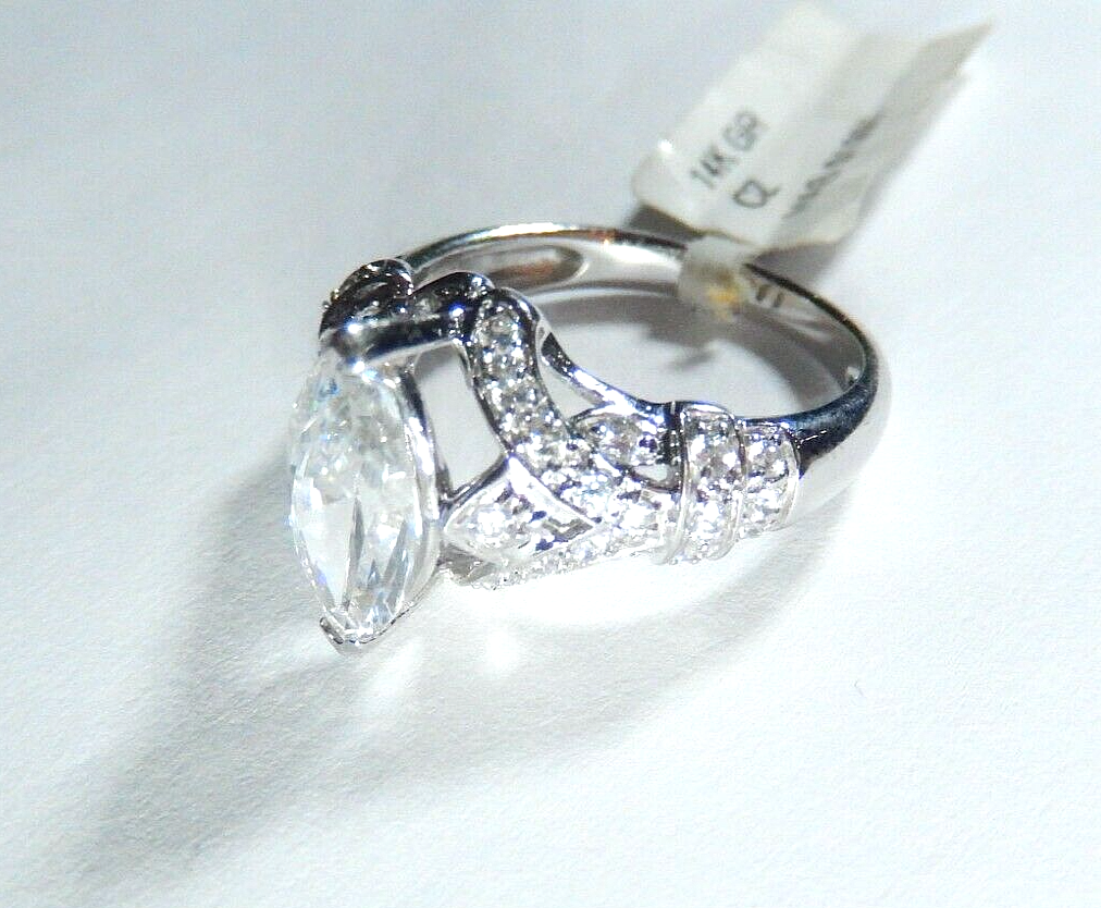 SOLID 14K White Gold 2.00 Ct Marquise / Rnd  CZ Wedding Engagement Ring Sz 7.25