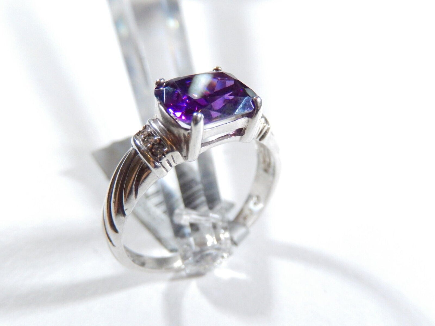 *VINTAGE*  AVON STERLING SILVER 3.00 CT AMETHYST & CZ STONE RING SIZE 9.75
