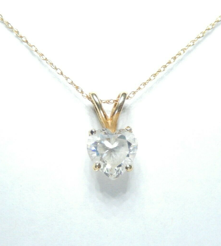 14k Yellow Gold 1ct Heart Cut Cubic Zirconia Solitaire Pendant w/ 18" 14K Chain