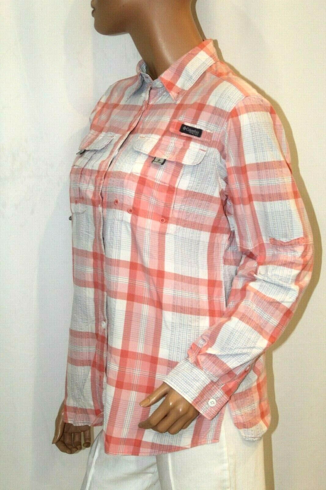 NICE-Columbia Women's PFG Super Bahama Plaid Vented Long Sleeve Shirt Size Small