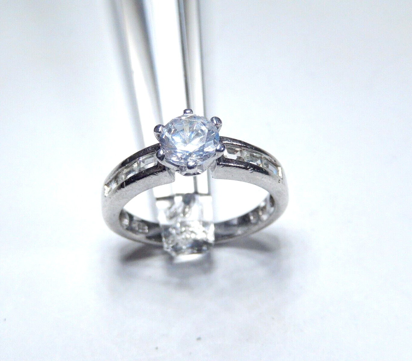 1.25 CT Sterling Silver Round & Baguette Accent Wedding/Engagement Ring Size 9