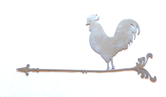 ~NEW~ 14ga. " ROOSTER  WEATHER VANE" - Silver Metal Wall Art - 13" x 8"