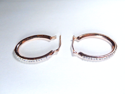 Sterling/14K Rose Gold clad 1" Channel Set CZ Hoop Earrings
