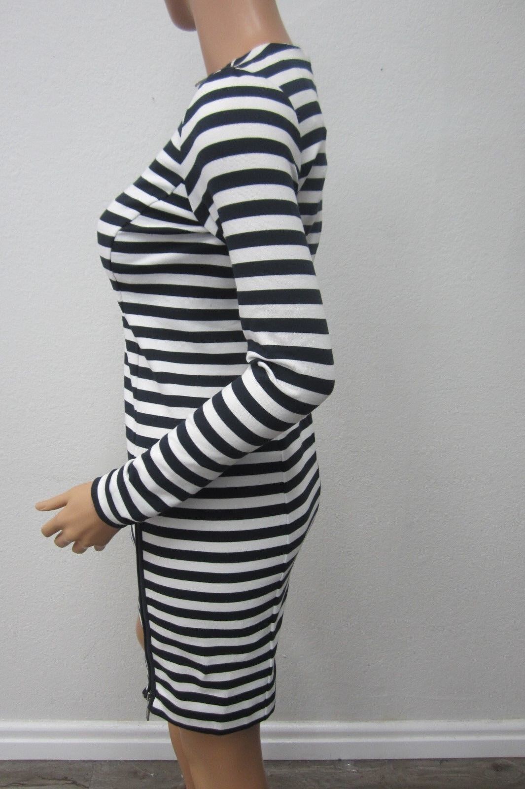 NWT $150 MICHAEL KORS  Long Sleeve Striped Zipper Dress New Navy White Size XXS