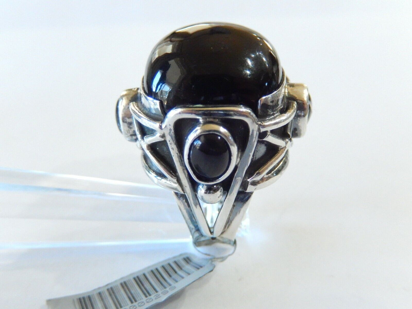 *VINTAGE*  LARGE - Sterling Silver Hand Made Black Onyx Gemstone Ring Size 5