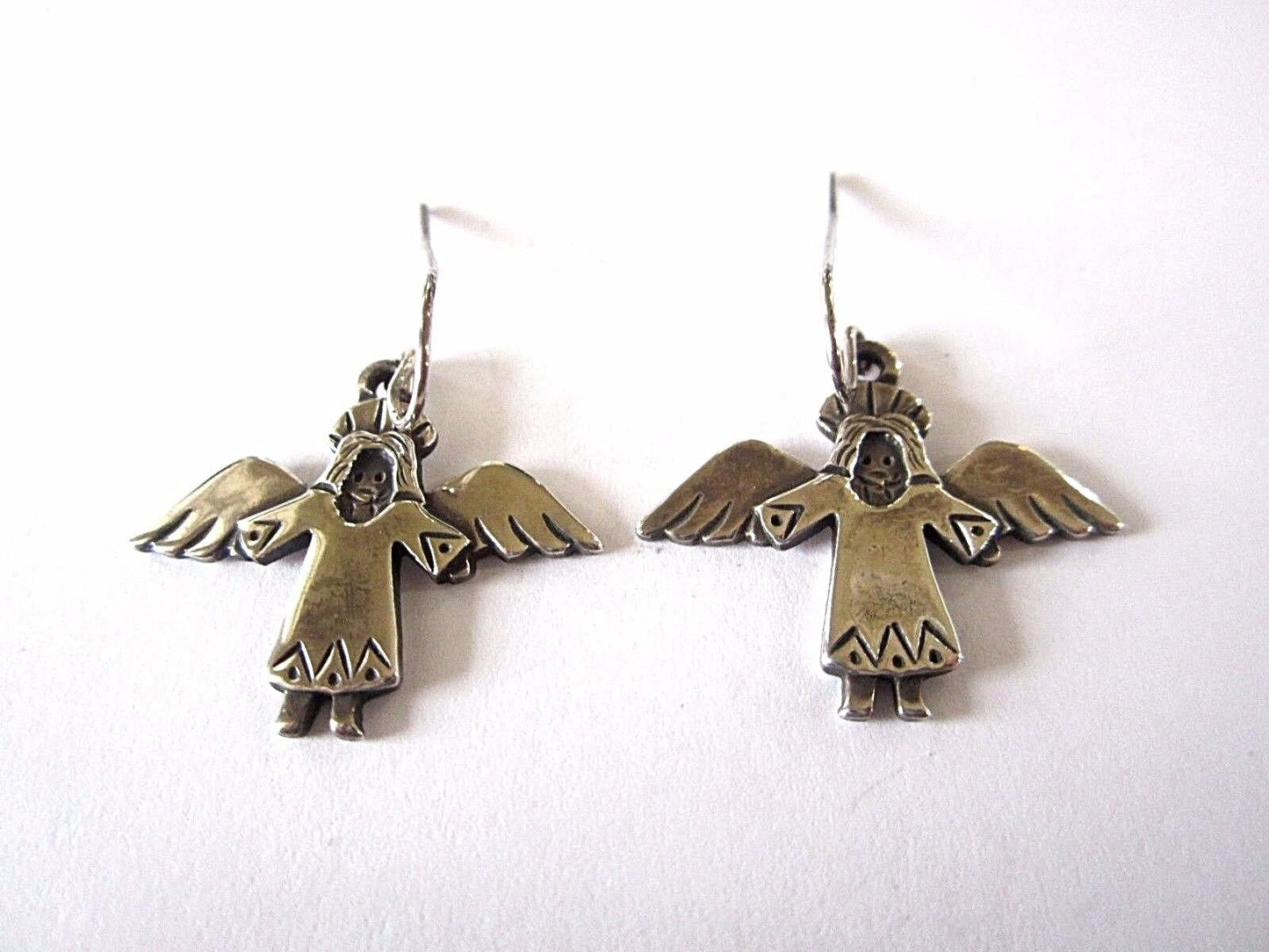 Rare Retired Jeep Collins Sterling Silver Angel Dangle Hook Earrings