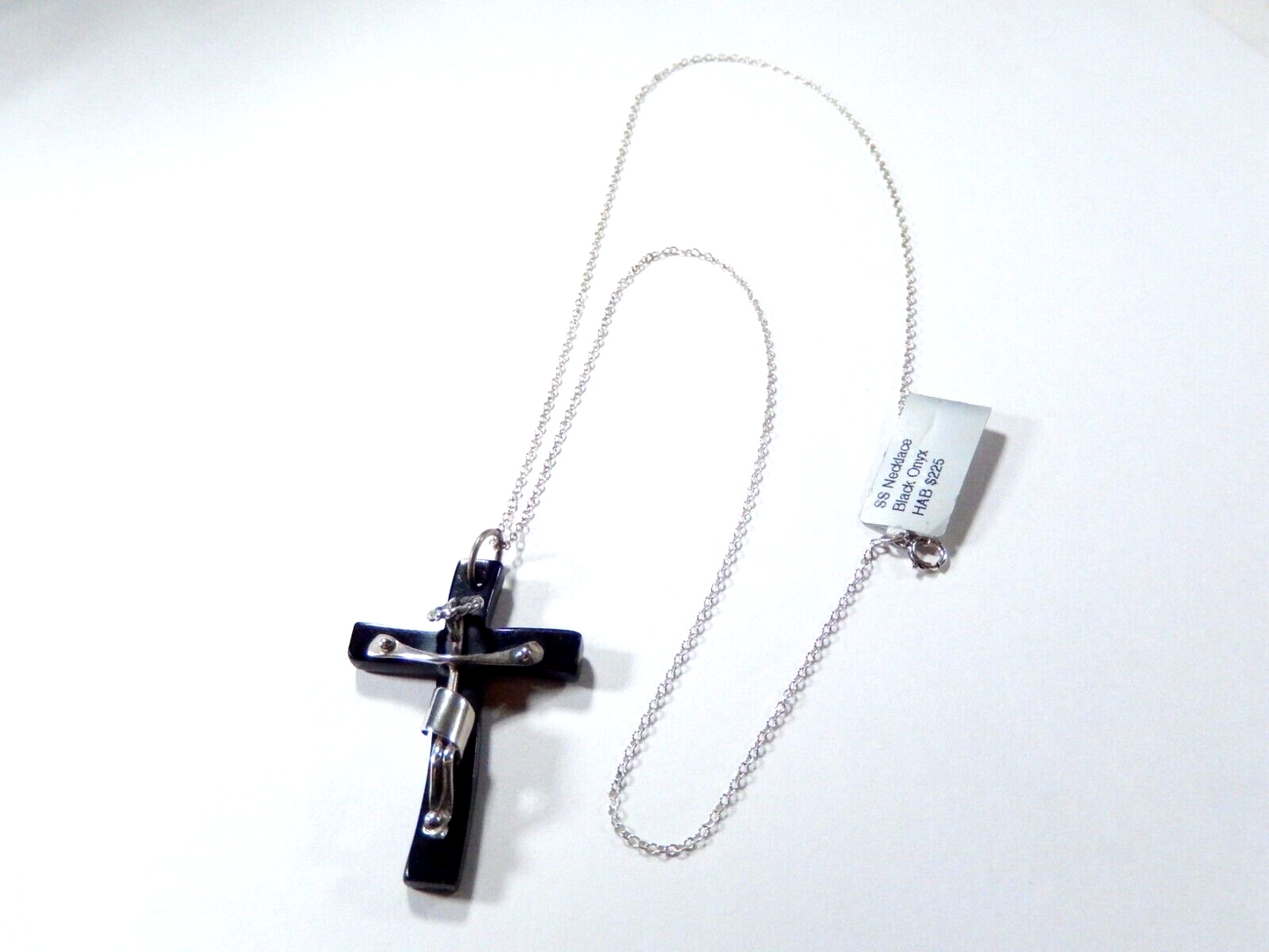 Black Onyx And Sterling Silver Cross Pendant with 18" Sterling Chain