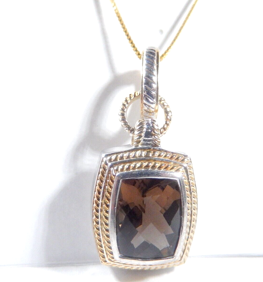 *VINTAGE* Designer "TJ" Gold Vermeil Sterling 3CTSmoky Quartz Pendant w/18"chain