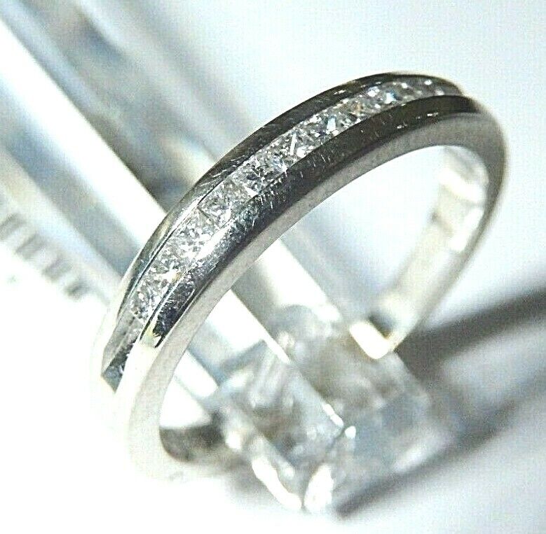 14kt White Gold Womens Princess Channel-set Diamond Single Row Wedding Band Sz 7