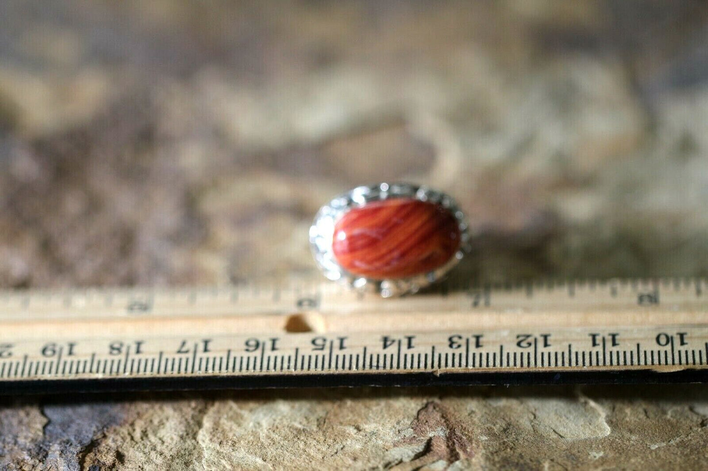 *VINTAGE*  Native American Red Orange Agate Sterling Silver Ring Size 7.25