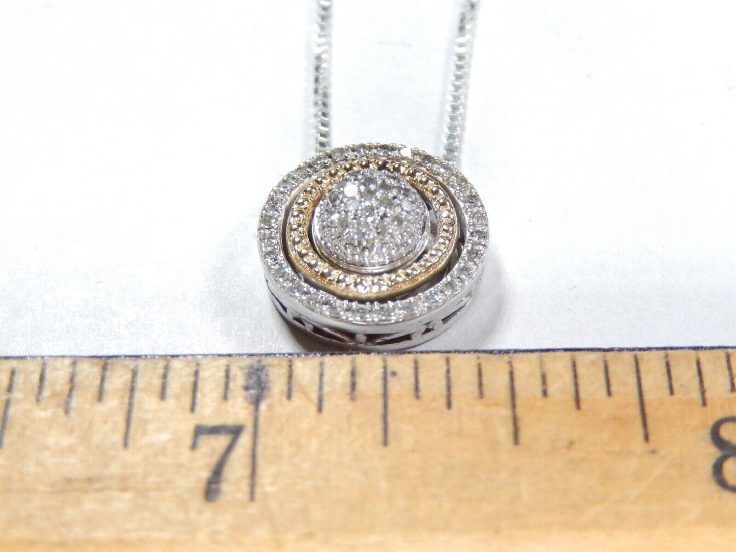 *VINTAGE* 14K Yellow Gold & Sterling 50 Diamond Cluster Pendant w/18"chain